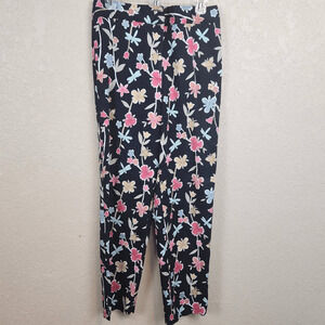 Talbots Vintage Floral on Black Straight Leg Pants Size 8 (4434)